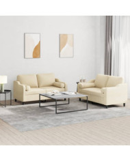 Ensemble de canapés 2 pcs avec coussins crème tissu | Mobilier & Déco
