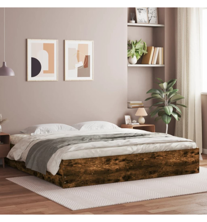 Cadre de lit avec tiroirs sans matelas chêne fumé 200x200 cm | Mobilier & Déco