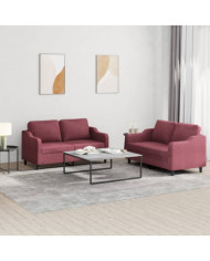Ensemble de canapés 2 pcs avec coussins Rouge bordeaux Tissu | Mobilier & Déco