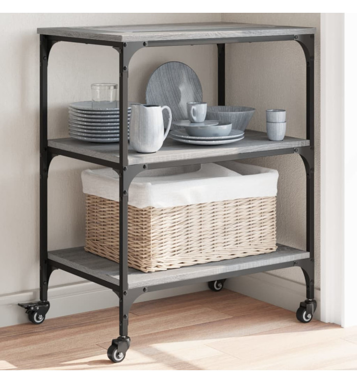 Chariot de cuisine sonoma gris 60x41x76 cm bois d'ingénierie | Mobilier & Déco