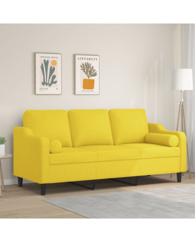 Canapé 3 places avec oreillers jaune clair 180 cm tissu | Mobilier & Déco