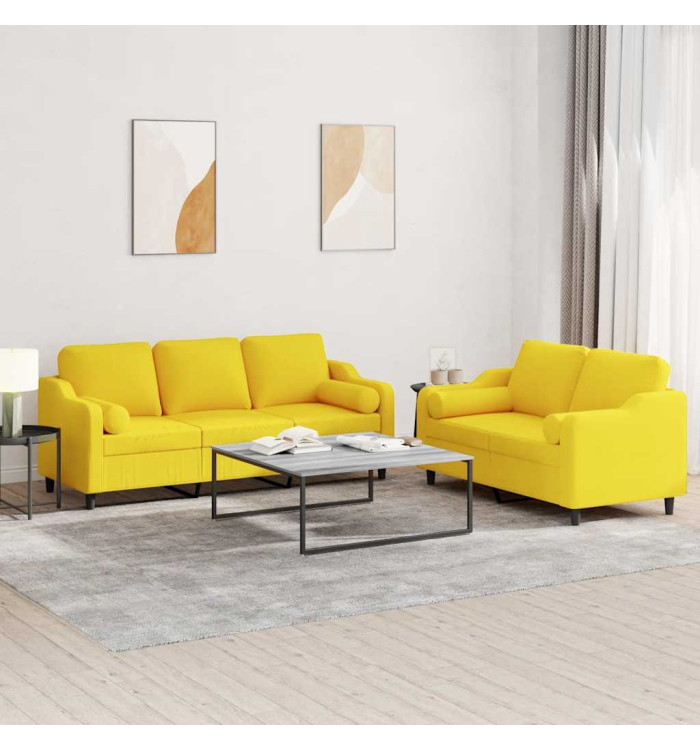 Ensemble de canapés 2 pcs avec coussins jaune clair tissu | Mobilier & Déco