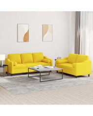 Ensemble de canapés 2 pcs avec coussins jaune clair tissu | Mobilier & Déco
