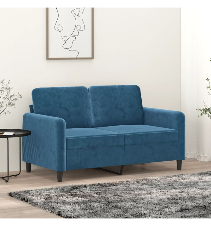 Canapé à 2 places Bleu 120 cm Velours | Mobilier & Déco