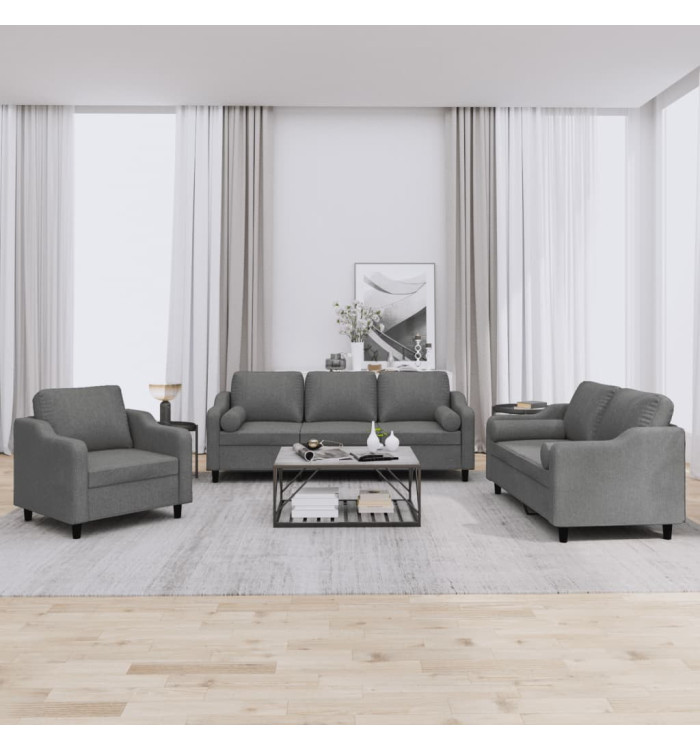 Ensemble de canapés 3 pcs coussins gris foncé tissu | Mobilier & Déco