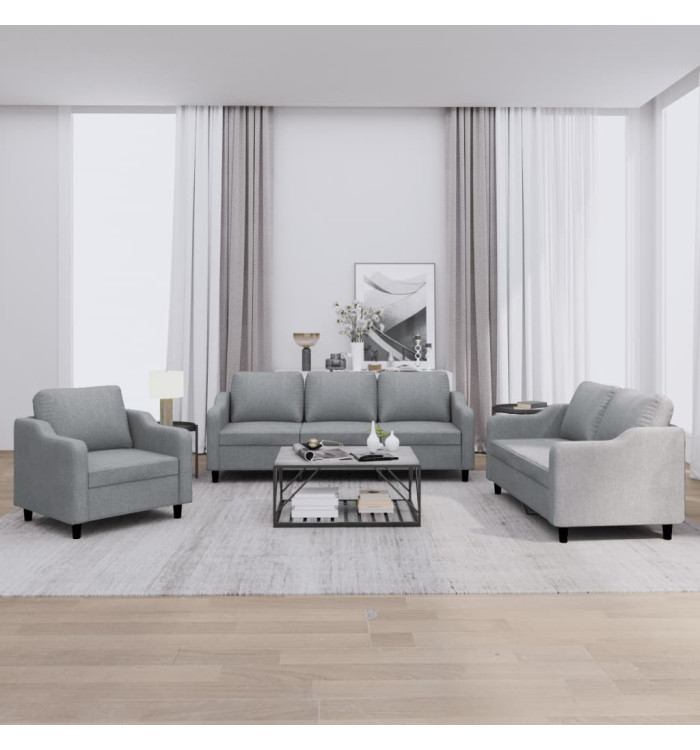 Ensemble de canapés 3 pcs avec coussins Gris clair Tissu | Mobilier & Déco