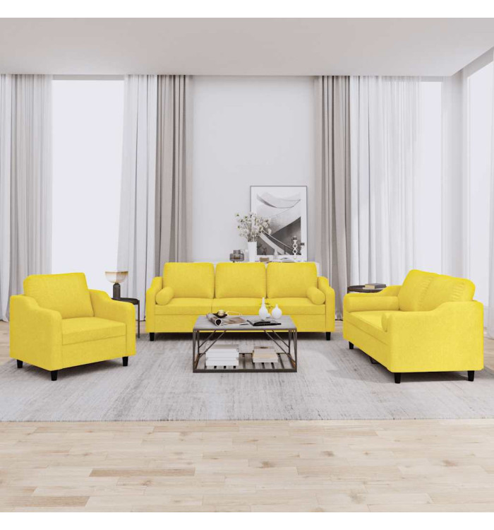 Ensemble de canapés 3 pcs avec coussins jaune clair tissu | Mobilier & Déco