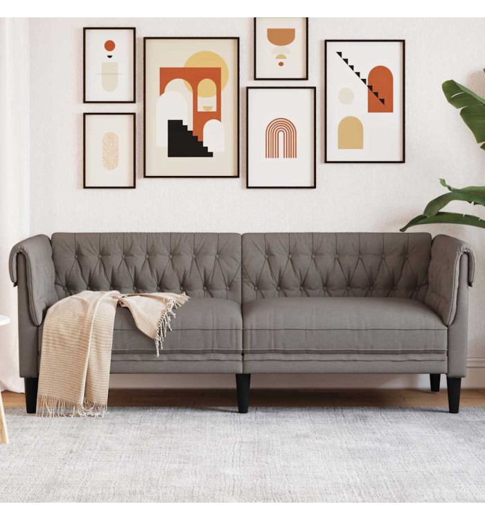 Canapé Chesterfield 3 places taupe tissu | Mobilier & Déco