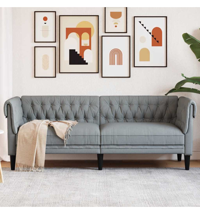 Canapé Chesterfield 3 places gris clair tissu | Mobilier & Déco