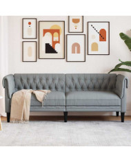 Canapé Chesterfield 3 places gris clair tissu | Mobilier & Déco