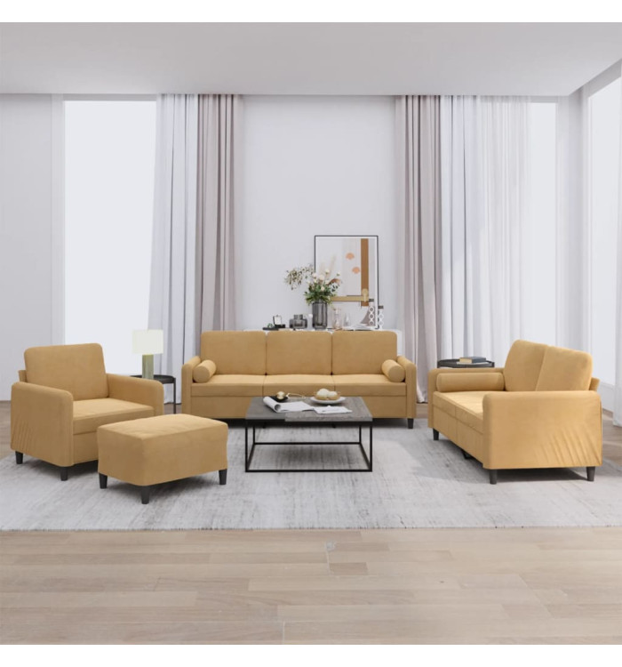 Ensemble de canapés 4 pcs avec coussins marron velours | Mobilier & Déco