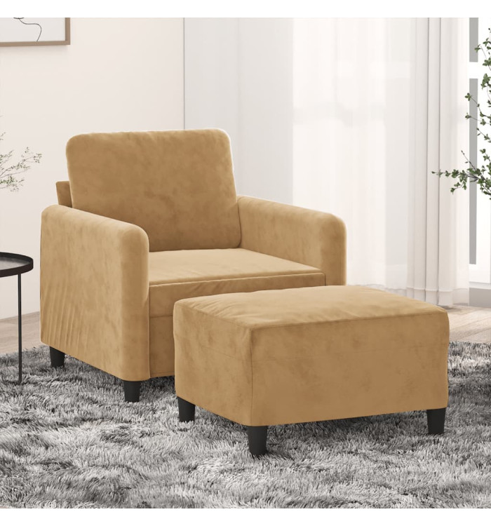 Fauteuil avec repose-pied Marron 60 cm Velours | Mobilier & Déco
