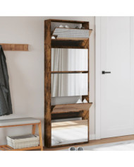 Armoire à chaussures miroir 5 niveaux chêne fumé 63x17x169,5 cm | Mobilier & Déco