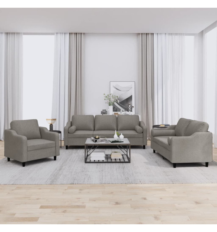 Ensemble de canapés 3 pcs avec coussins taupe tissu | Mobilier & Déco