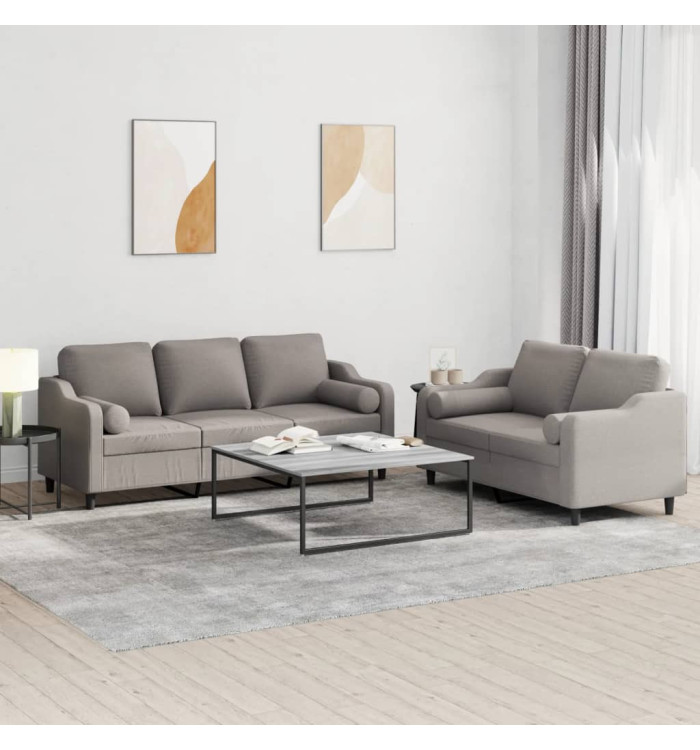 Ensemble de canapés 2 pcs avec coussins taupe tissu | Mobilier & Déco