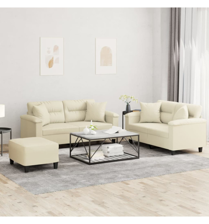 Ensemble de canapés 3 pcs avec coussins crème similicuir | Mobilier & Déco