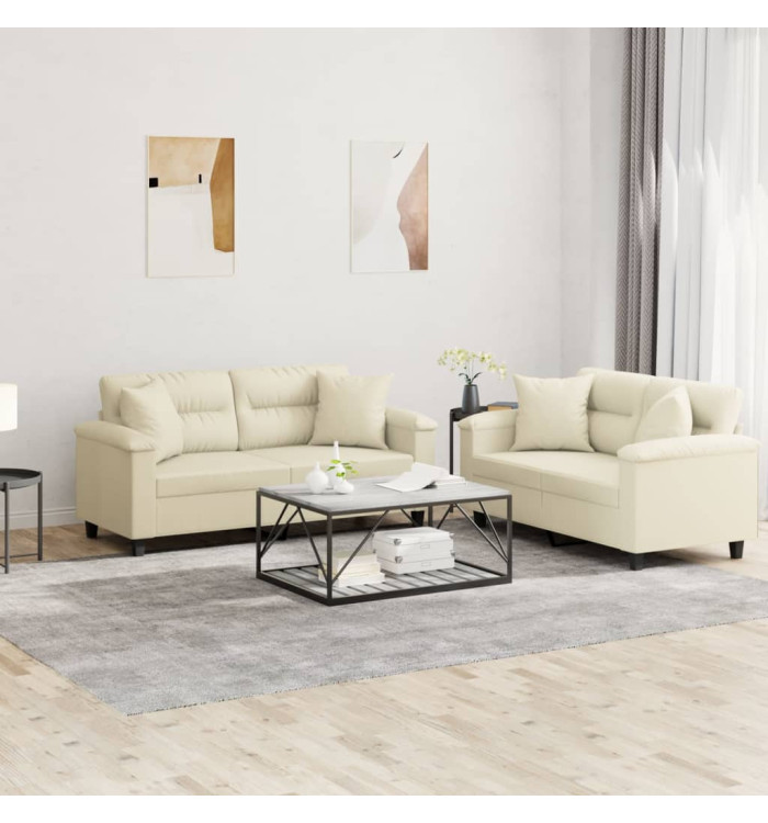 Ensemble de canapés 2 pcs avec coussins crème similicuir | Mobilier & Déco