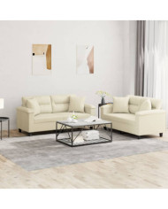 Ensemble de canapés 2 pcs avec coussins crème similicuir | Mobilier & Déco
