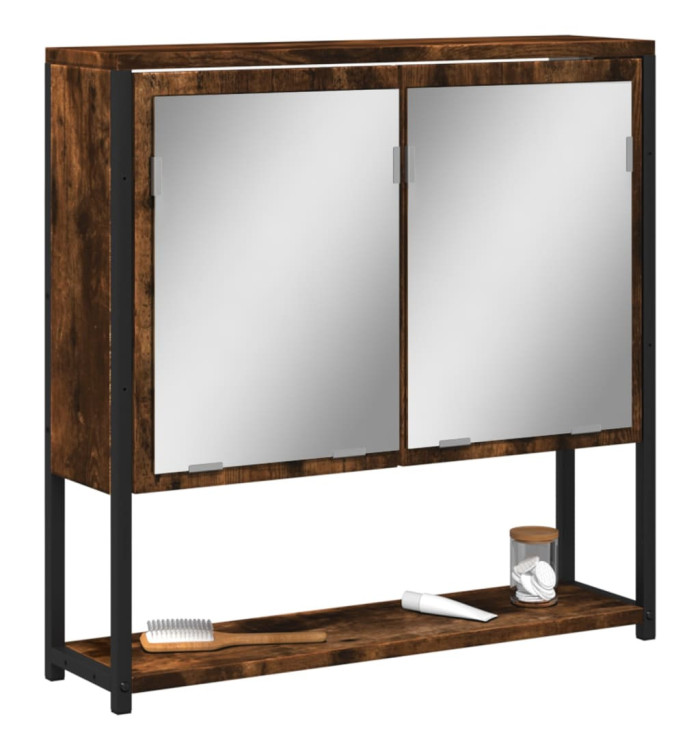 Armoire à miroir de salle de bain chêne fumé bois d’ingénierie | Mobilier & Déco