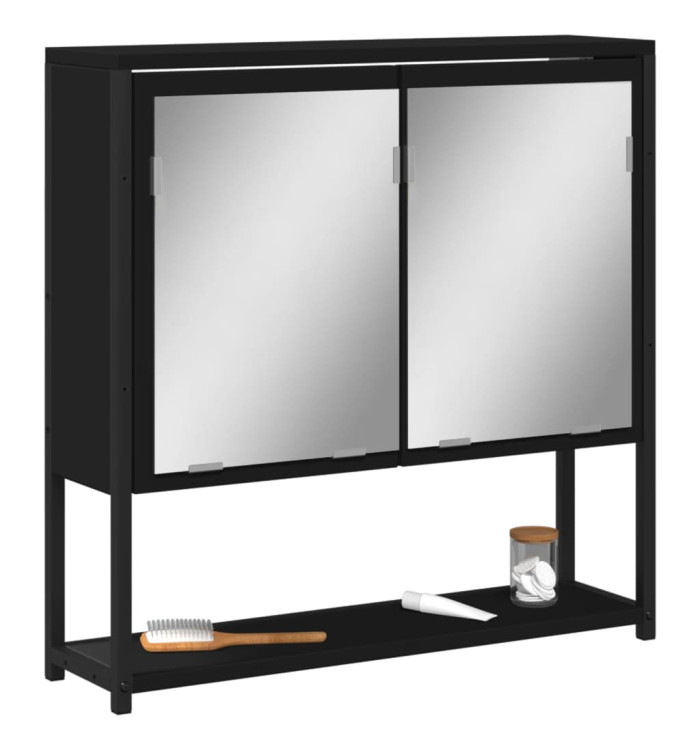 Armoire à miroir de salle de bain noir bois d'ingénierie | Mobilier & Déco