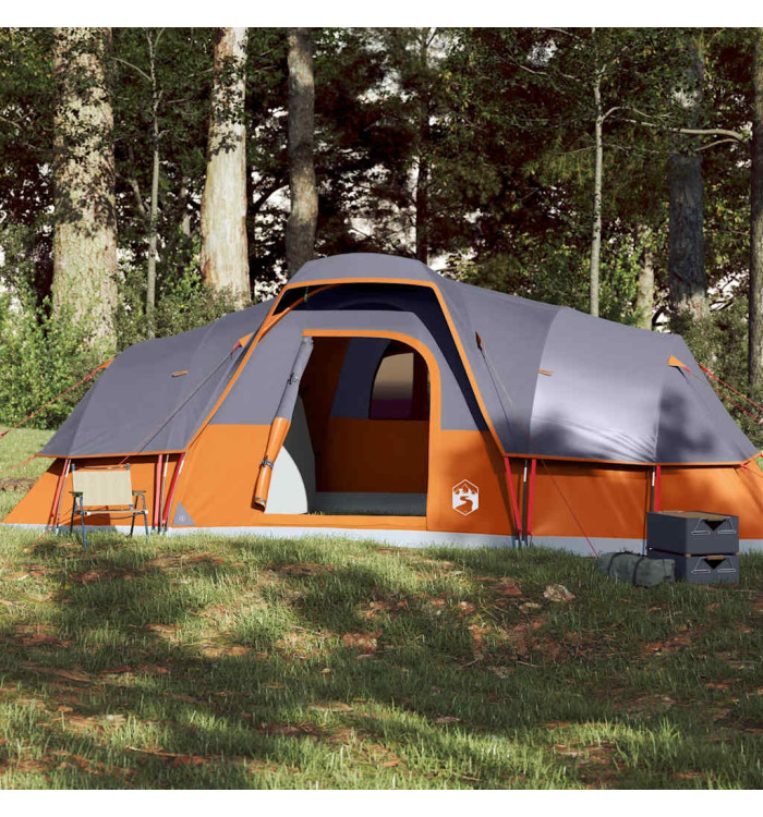 Tente à dôme 11 personnes gris et orange imperméable | Mobilier & Déco