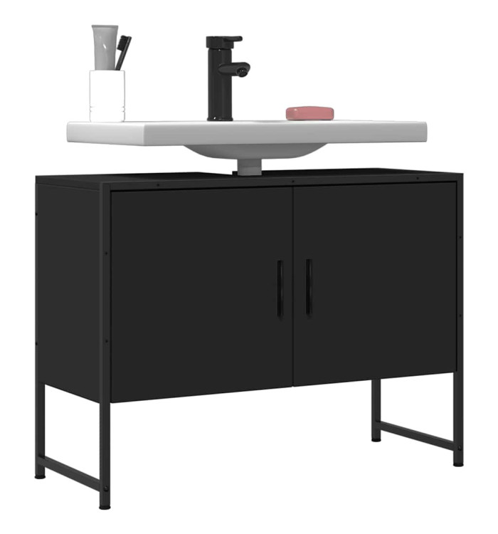 Armoire lavabo de salle de bain noir 80x33x60cm bois ingénierie | Mobilier & Déco
