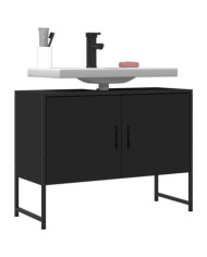 Armoire lavabo de salle de bain noir 80x33x60cm bois ingénierie | Mobilier & Déco