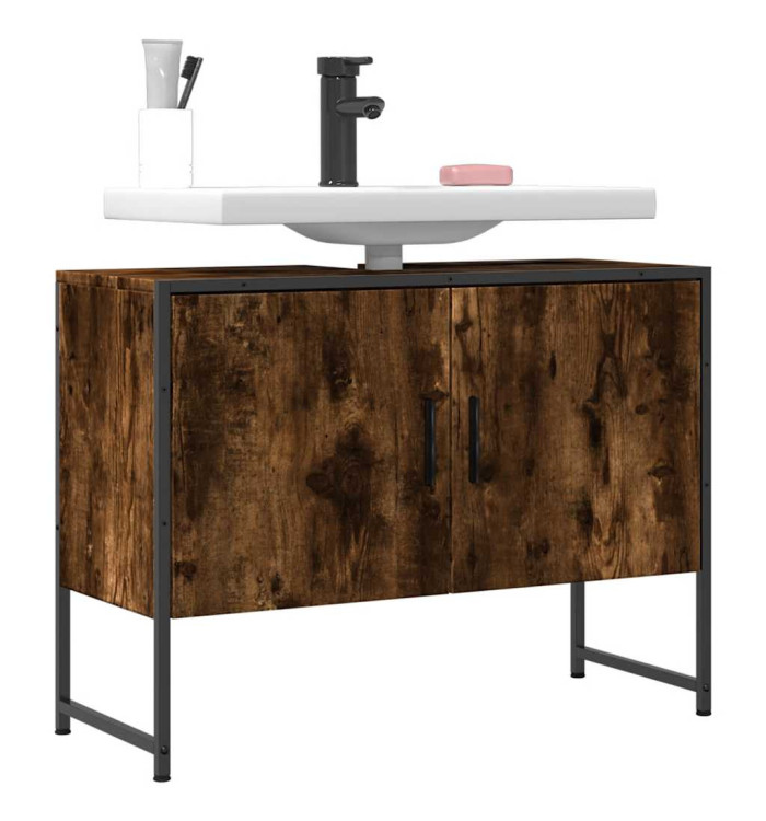 Armoire lavabo de salle de bain chêne fumé bois d'ingénierie | Mobilier & Déco