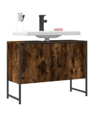Armoire lavabo de salle de bain chêne fumé bois d'ingénierie | Mobilier & Déco