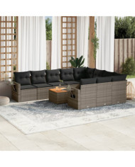 Salon de jardin 11 pcs avec coussins gris résine tressée | Mobilier & Déco