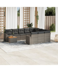 Salon de jardin 11 pcs avec coussins gris résine tressée | Mobilier & Déco