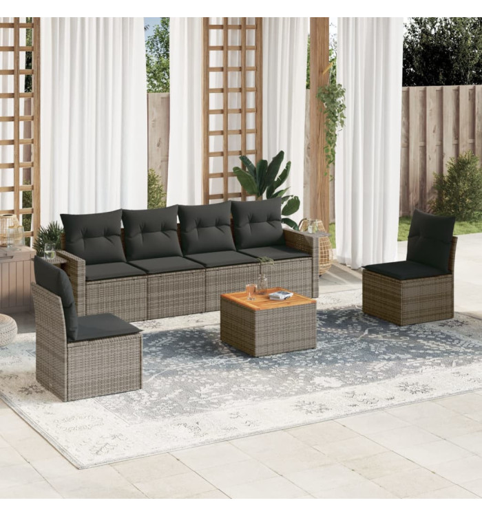 Salon de jardin avec coussins 7 pcs gris résine tressée | Mobilier & Déco