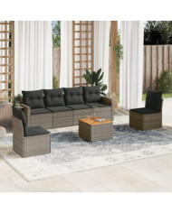 Salon de jardin avec coussins 7 pcs gris résine tressée | Mobilier & Déco