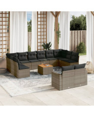 Salon de jardin avec coussins 13 pcs gris résine tressée | Mobilier & Déco