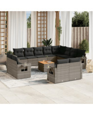 Salon de jardin avec coussins 13 pcs gris résine tressée | Mobilier & Déco