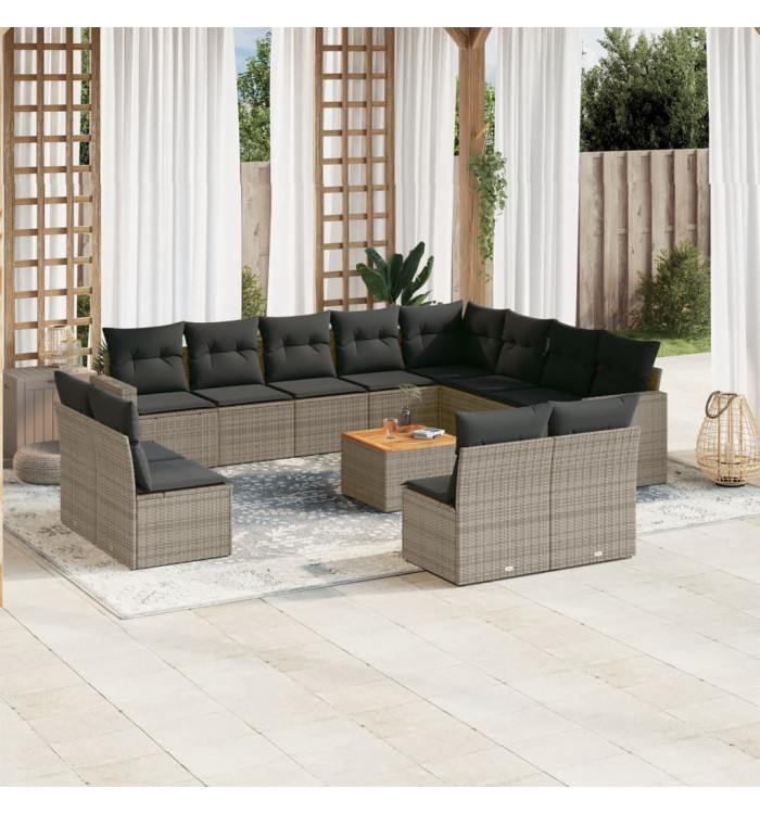 Salon de jardin avec coussins 13 pcs gris résine tressée | Mobilier & Déco