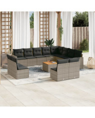 Salon de jardin avec coussins 13 pcs gris résine tressée | Mobilier & Déco