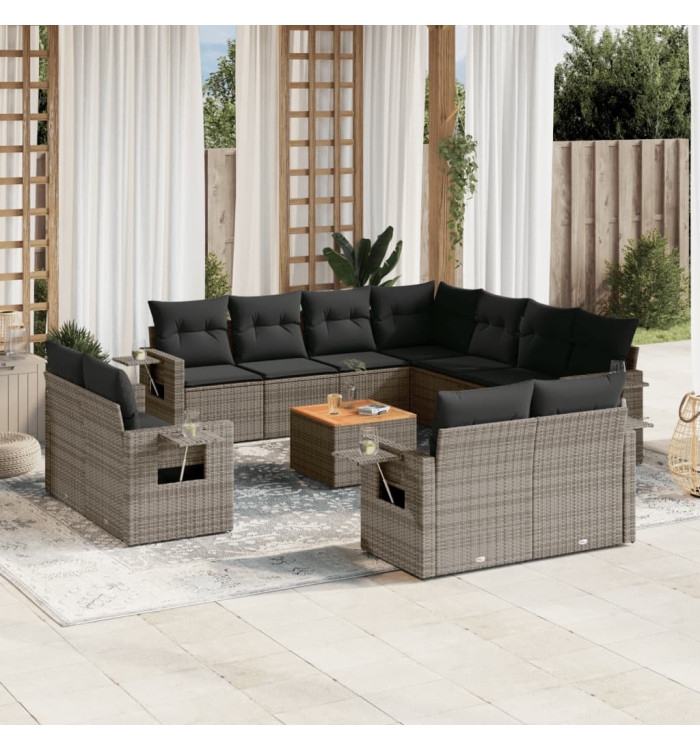 Salon de jardin avec coussins 12 pcs gris résine tressée | Mobilier & Déco
