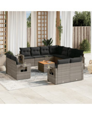 Salon de jardin avec coussins 12 pcs gris résine tressée | Mobilier & Déco