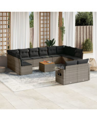 Salon de jardin avec coussins 13 pcs gris résine tressée | Mobilier & Déco