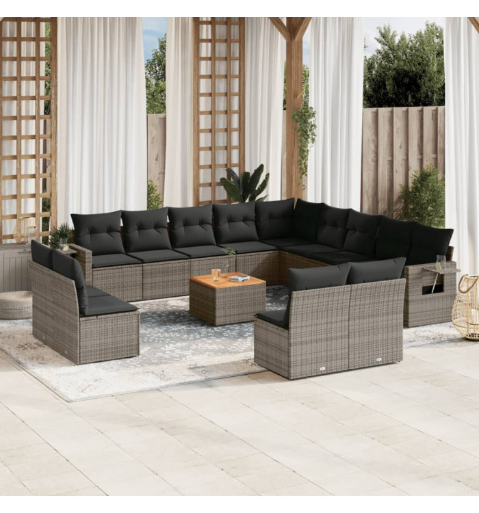 Salon de jardin avec coussins 14 pcs gris résine tressée | Mobilier & Déco