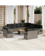 Salon de jardin avec coussins 14 pcs gris résine tressée | Mobilier & Déco