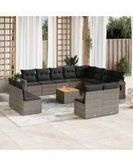 Salon de jardin avec coussins 13 pcs gris résine tressée | Mobilier & Déco