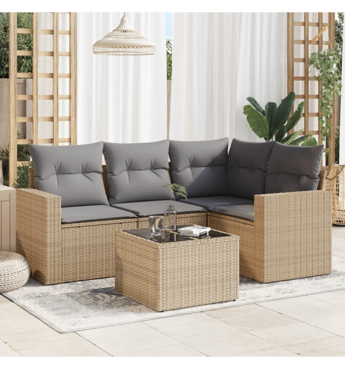 Salon de jardin avec coussins 5 pcs beige résine tressée | Mobilier & Déco