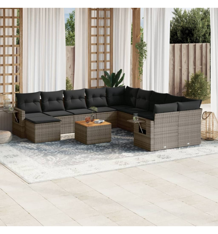 Salon de jardin avec coussins 12 pcs gris résine tressée | Mobilier & Déco