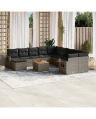 Salon de jardin avec coussins 12 pcs gris résine tressée | Mobilier & Déco