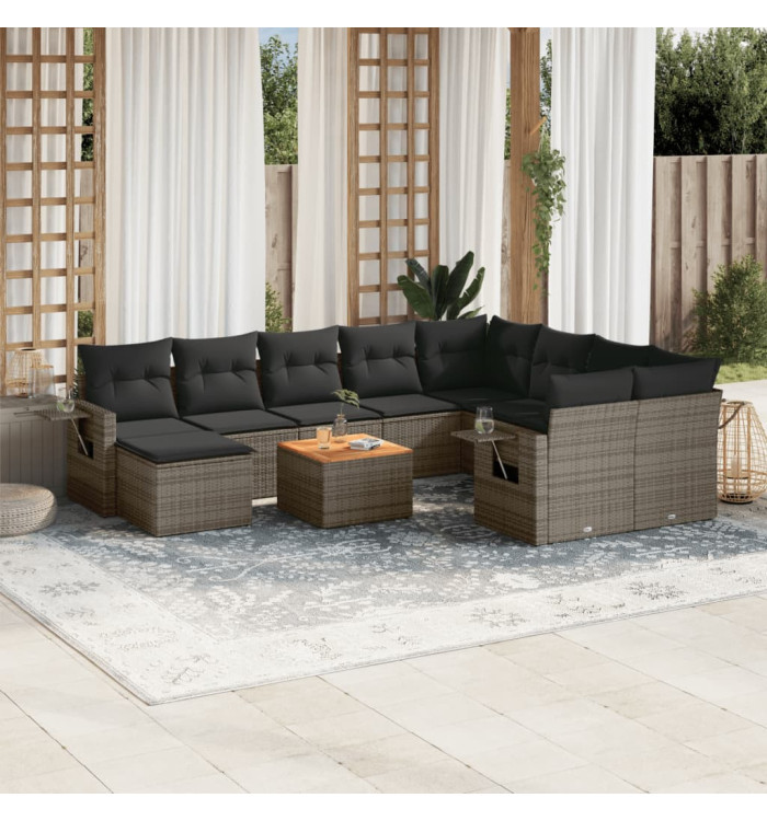 Salon de jardin 11 pcs avec coussins gris résine tressée | Mobilier & Déco