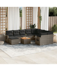 Salon de jardin 11 pcs avec coussins gris résine tressée | Mobilier & Déco