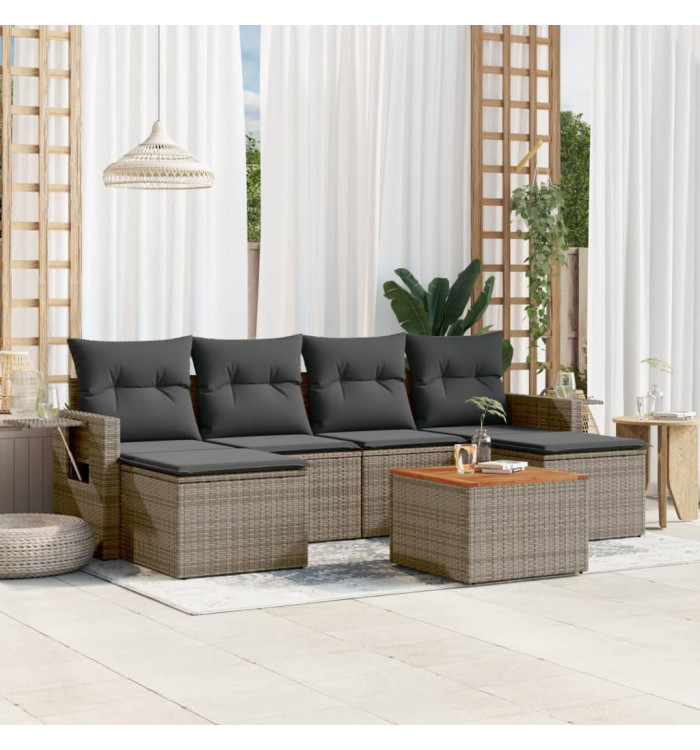 Salon de jardin avec coussins 7 pcs gris résine tressée | Mobilier & Déco