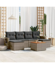 Salon de jardin avec coussins 7 pcs gris résine tressée | Mobilier & Déco